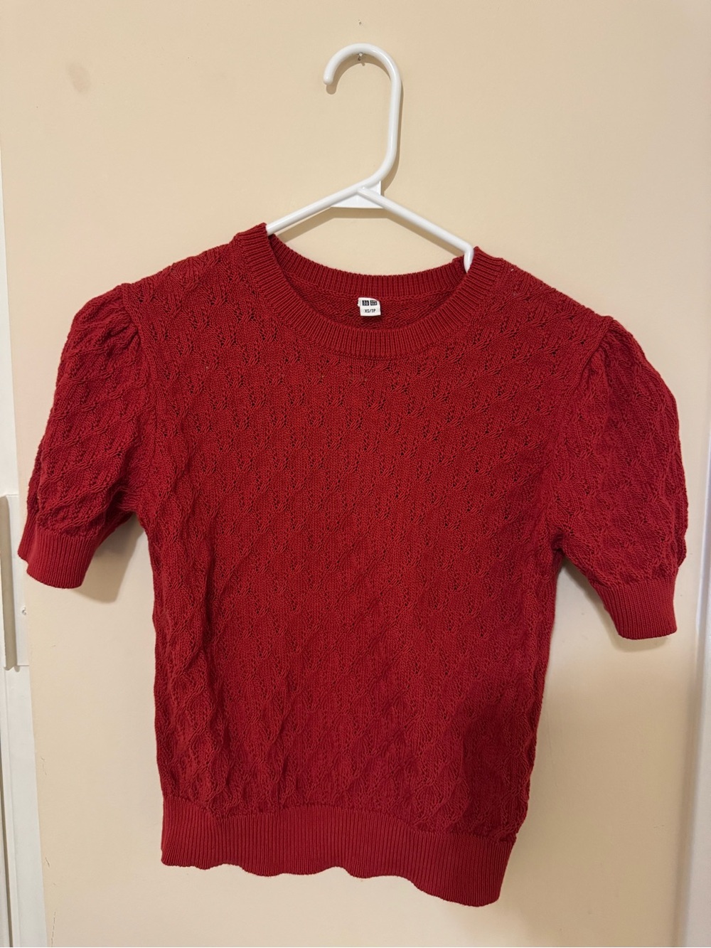 Pointelle Cable-Knit Short Sleeve Sweater